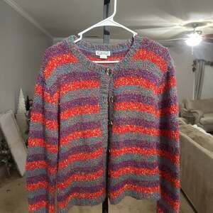 Vintage Gallagher 90s Rainbow Striped Mohair Wool Blend Cardigan Sweater